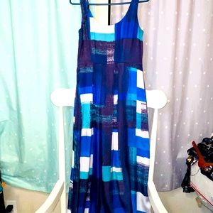 Ann Taylor maxi dress nautical hues graphic print lined pleated dress NWOT sz 2